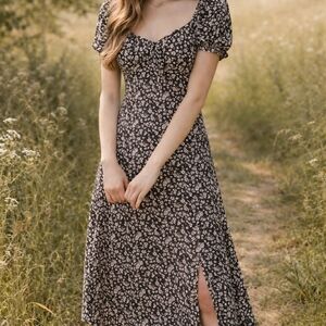 Milkmaid Jrs M Y2K dark romantic fairy festival cottage Floral midi dress